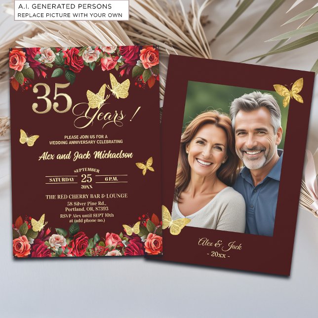 Invitation Photo élégant d'anniversaire de mariage de 35 ans  (Créateur téléchargé)