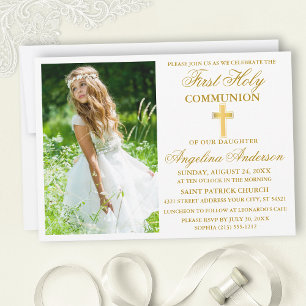 Invitation Photo élégant de première communion en or