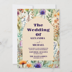 Invitation Photo Elegant Fleur sauvage d'aquarelle Mariage