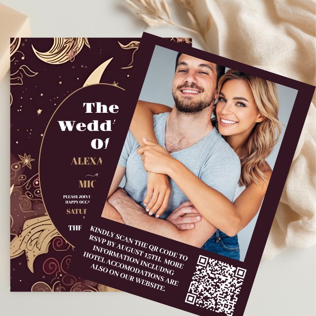 Invitation Photo Elégant Mariage céleste d'or de Bourgogne (Créateur téléchargé)