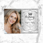 Invitation Photo Elegant Silver 50e anniversaire<br><div class="desc">Elégante invitation féminine 50ème anniversaire avec votre photo. Design de glam avec fausse parties scintillant argent. Comprend des bandes, des caractères de script et des confettis. Parfait pour une fête anniversaire adulte élégante. Personnalisez avec vos propres détails. Peut être customisé pour n'importe quel âge ! Invitations Zazzle imprimées ou téléchargement...</div>