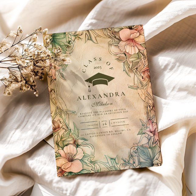 Invitation Photo Elegant Spring Fleur sauvage Graduation Part (Créateur téléchargé)