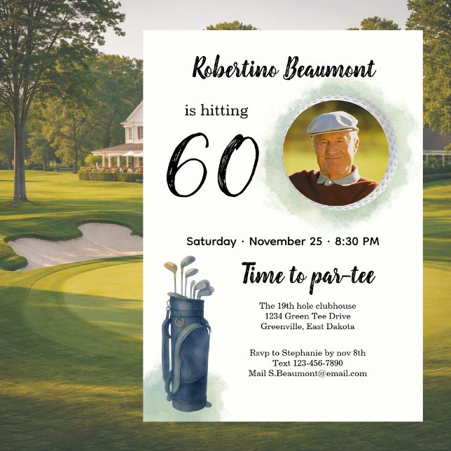 Invitation Photo élégant sur le thème de golf pour 60e annive (Créateur téléchargé)