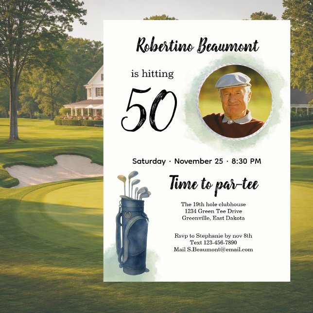Invitation Photo élégant sur le thème de golf pour les 50 ans (Créateur téléchargé)