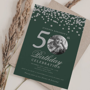 Invitation Photo élégante 50e anniversaire Argent Confetti Ve