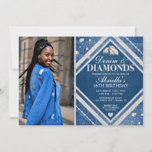 Invitation photo élégante en denim et diamants