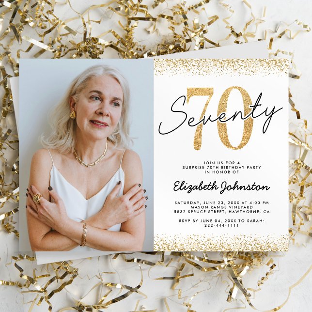 Invitation photo élégante en or blanc pour 70e ann (Créateur téléchargé)