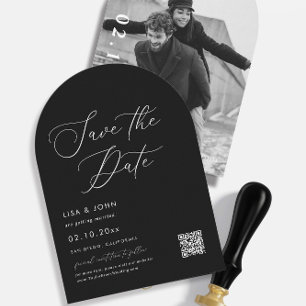 Invitation Photo élégante Noir Mariage Enregistrer la date co