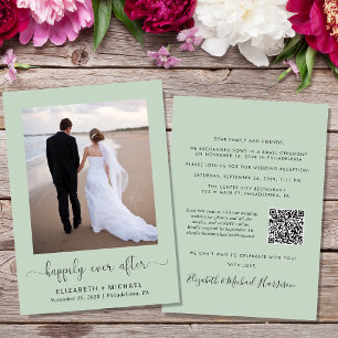 Invitation Photo élégante QR Code Sage Mariage Réception