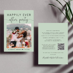 Invitation Photo élégante QR Code Sage Mariage Réception