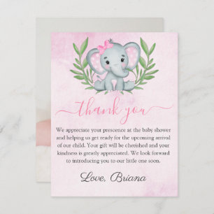 Invitation Photo Eléphant Cute Baby shower Fille Tropicale In