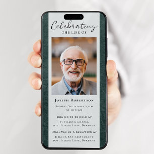 Invitation Photo en cuir vert Funérailles Digital Evite