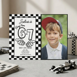 Invitation Photo en damier noir pour 7e anniversaire sur le t