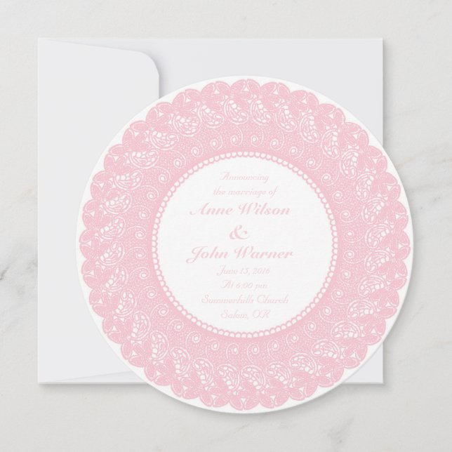 Invitation photo en dentelle ronde rose clair (Devant)