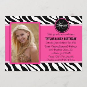 Invitation photo en mode Pink et Zebra noir