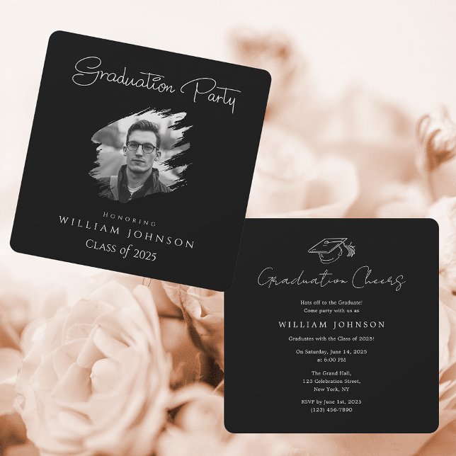 Invitation Photo en noir et blanc | Fête de fin d'études 2025 (Black and White Graduation Party 2025 Invitation)