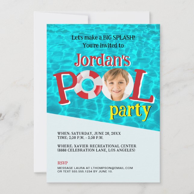 Invitation Photo Enfant Personnalisé Anniversaire Piscine Par (Devant)