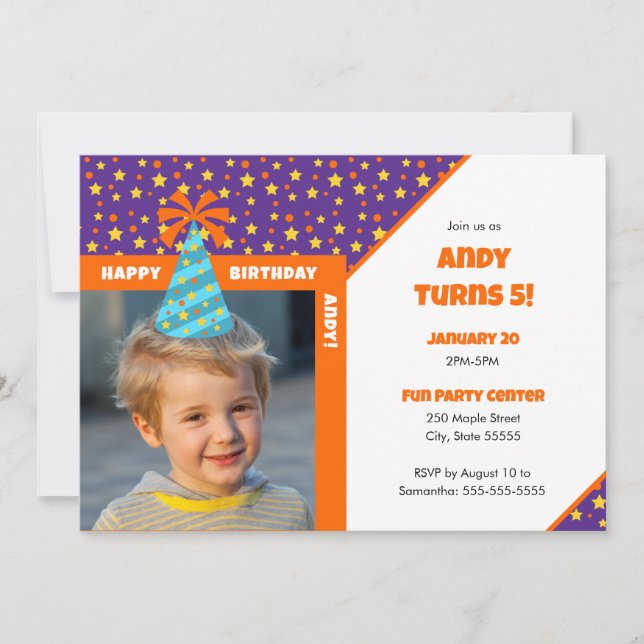 Invitation Photo Enfant personnalisée Joyeux anniversaire Cas (Devant)