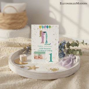 Invitation Photo et anniversaire du Verseau avec or et ballon