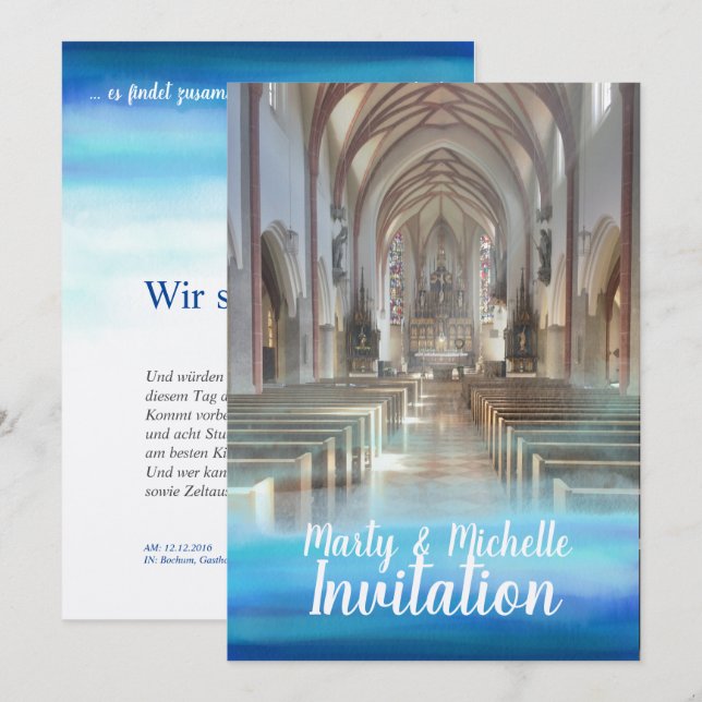 Invitation photo et aquarelle romantique bleue (Devant / Derrière)