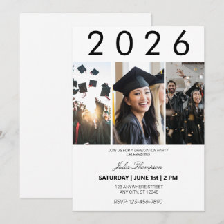 Invitation Photo et Black Typography Graduation Party