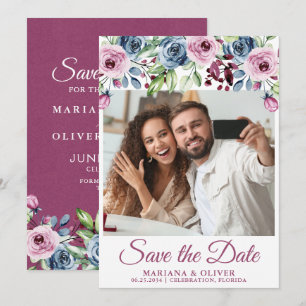 Invitation Photo Faire part de date de mariage bleu marine et
