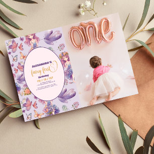 Invitation Photo Fairy First Enchanted Woodland 1er anniversa