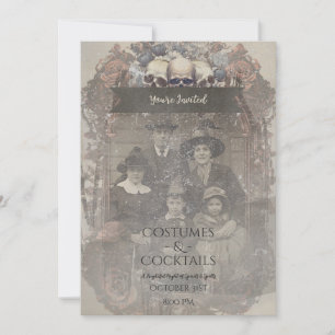 Invitation Photo famille Crâne Roses Vintage gothique Hallowe