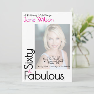 Invitation Photo Féminin Blanc Rose 60 Anniversaire Fabuleux