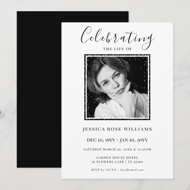 Invitation Photo Féminin "Célébration de la Vie de"  (Devant / Derrière)