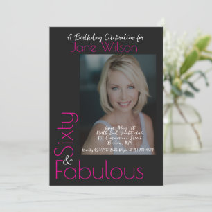 Invitation Photo Féminin Noir et Rose 60 Anniversaire Fabuleu