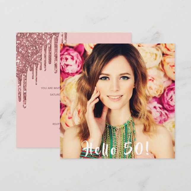Invitation Photo fête 50e anniversaire bonjour 50 gouttes d'o (Devant / Derrière)