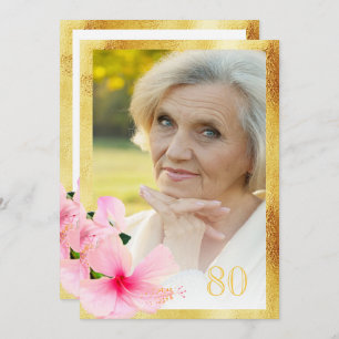 Invitation Photo fête 80e anniversaire tropical floral blanc