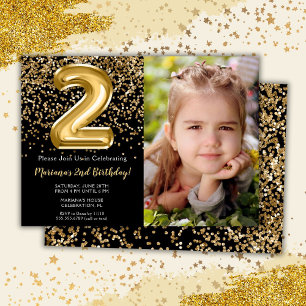 Invitation Photo Fête d'anniversaire de 2 ans de fille en noi
