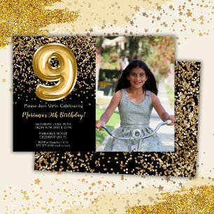 Invitation Photo Fête d'anniversaire de 9 ans pour fille en n
