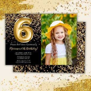 Invitation Photo Fête d'anniversaire de fille de 6 ans en noi
