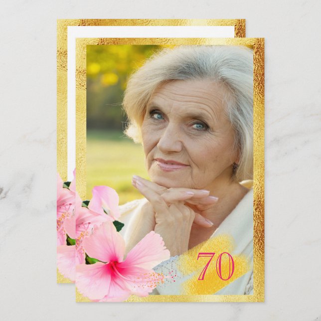 Invitation Photo fête du 70e anniversaire tropical fleuri bla (Devant / Derrière)