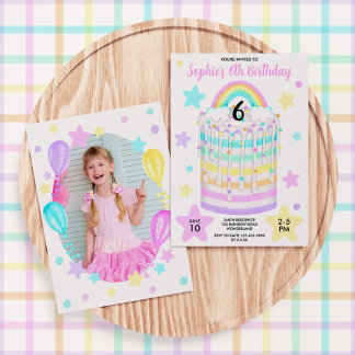 Invitation Photo Fille Arc-en-ciel fête d'anniversaire
