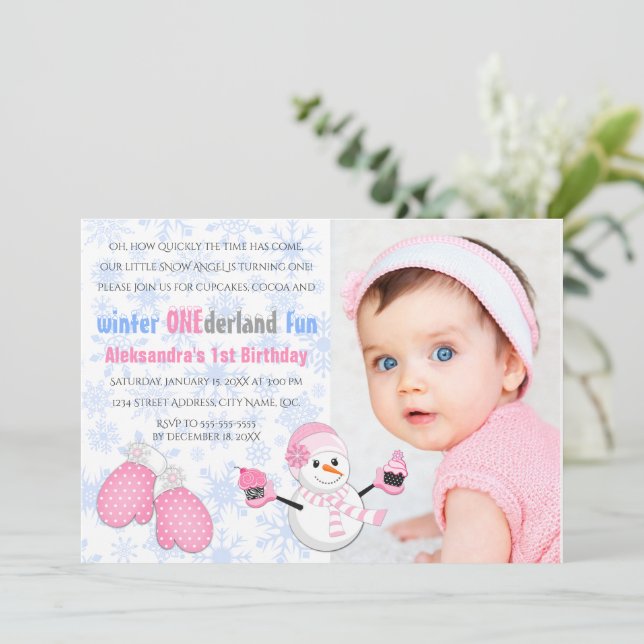 Invitation Photo Fille d'hiver ONEderland fête d'anniversaire (Debout devant)