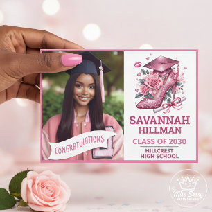 Invitation Photo Fille Rose Personnalisée Diplôme de luxe