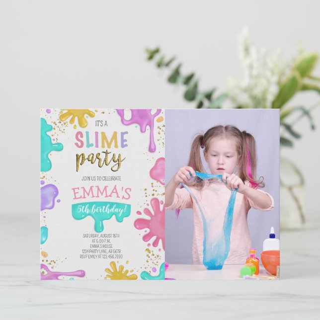 Invitation Photo Fille Slime Anniversaire (Debout devant)