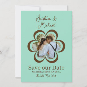 Invitation Photo Fleur Retro Turquoise et Mariage Brown
