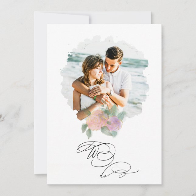 Invitation *~* PHOTO Fleur ROSE RSVP + QR AR6 Mariage Invit (Devant)