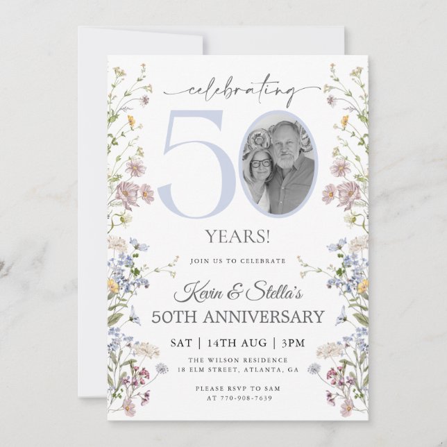 Invitation Photo fleur sauvage 50e anniversaire (Devant)