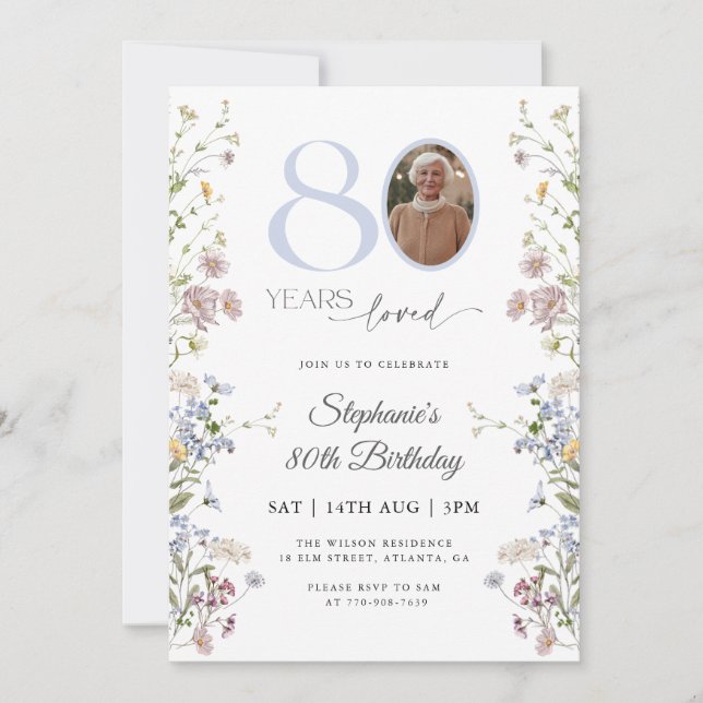 Invitation Photo fleur sauvage 80e anniversaire (Devant)