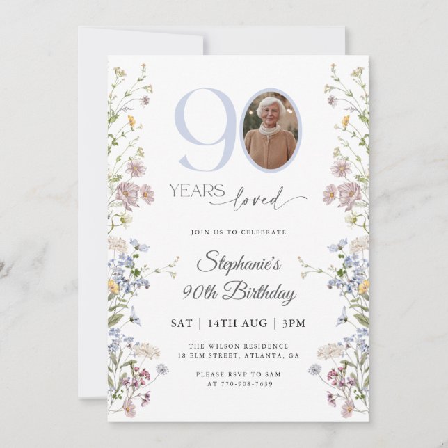 Invitation Photo fleur sauvage 90e anniversaire (Devant)