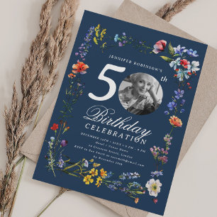 Invitation Photo fleur sauvage Meadow 50e anniversaire Marine