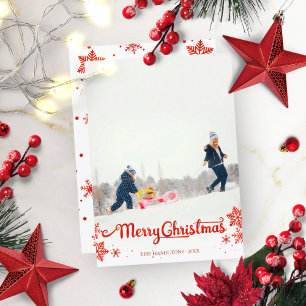 Invitation Photo flocon de neige Noël calligraphie rouge