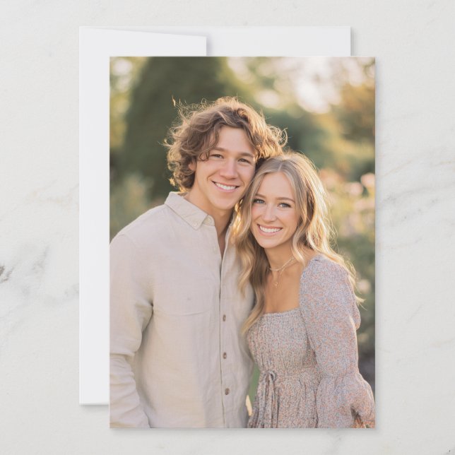 Invitation Photo Floral Beige Joyeux (Devant)