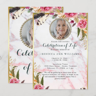 Invitation Photo Floral Blush Élégante Célébration de la vie